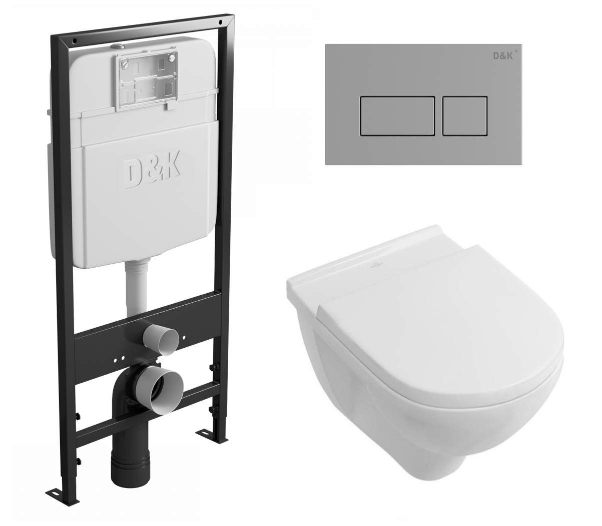 

Комплект: инсталляция D&K + унитаз Villeroy O Novo Directflush + кнопка хром, 524995
