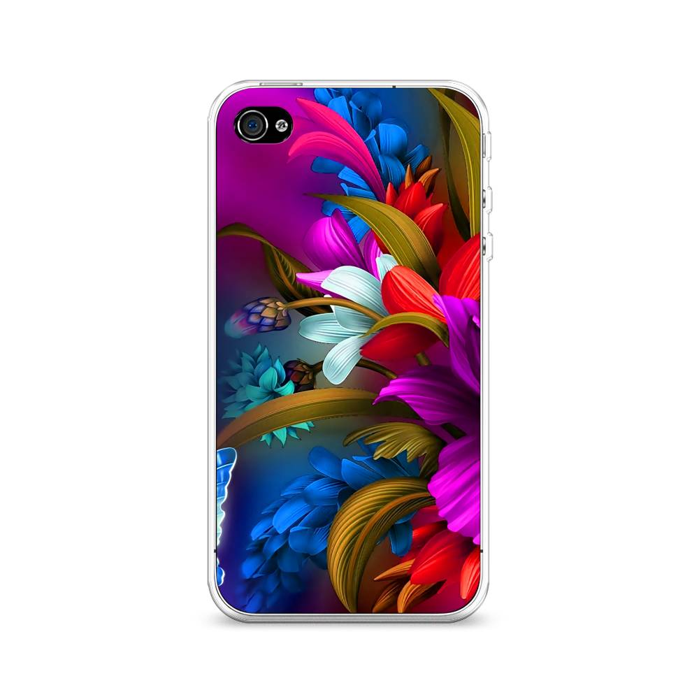 

Чехол на Apple iPhone 4 "Фантастические цветы", Фиолетовый;красный;синий, 10150-2