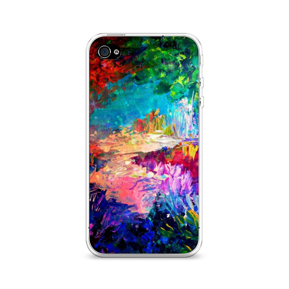 

Чехол на Apple iPhone 4 "Лес-гуашь", Синий;розовый;зеленый, 10150-4