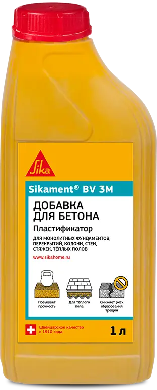 Пластификатор для бетона Sika Sikament BV-3M, 1 л пластификатор для бетона при устройстве теплых полов alfabet термобетон 5 л 20165