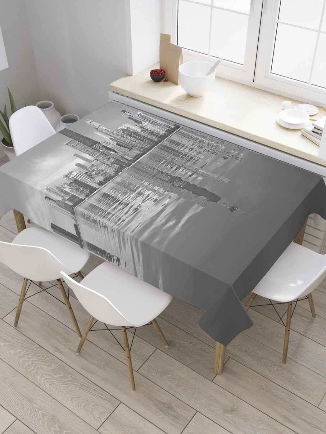 

Скатерть прямоугольная JoyArty "Отражение Чикаго в Мичигане" из оксфорда, 120x145 см, Серый, Отражение Чикаго в Мичигане