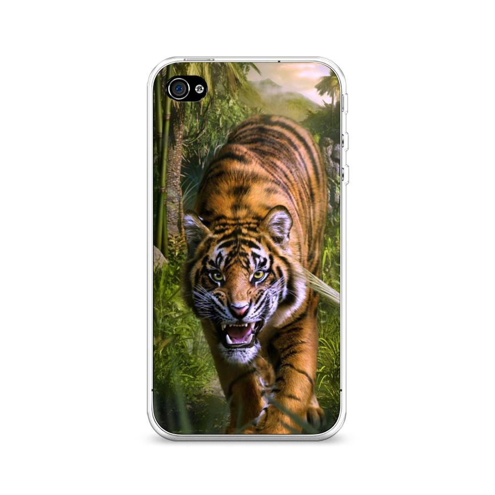 

Чехол на Apple iPhone 4 "Тигр в джунглях 2", Оранжевый;зеленый, 10150-1