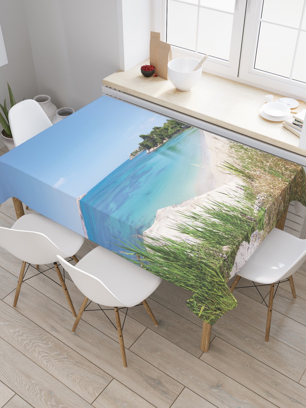 

Скатерть прямоугольная JoyArty "Итальянское побережье" из сатена, 180x145 см, Синий, Итальянское побережье