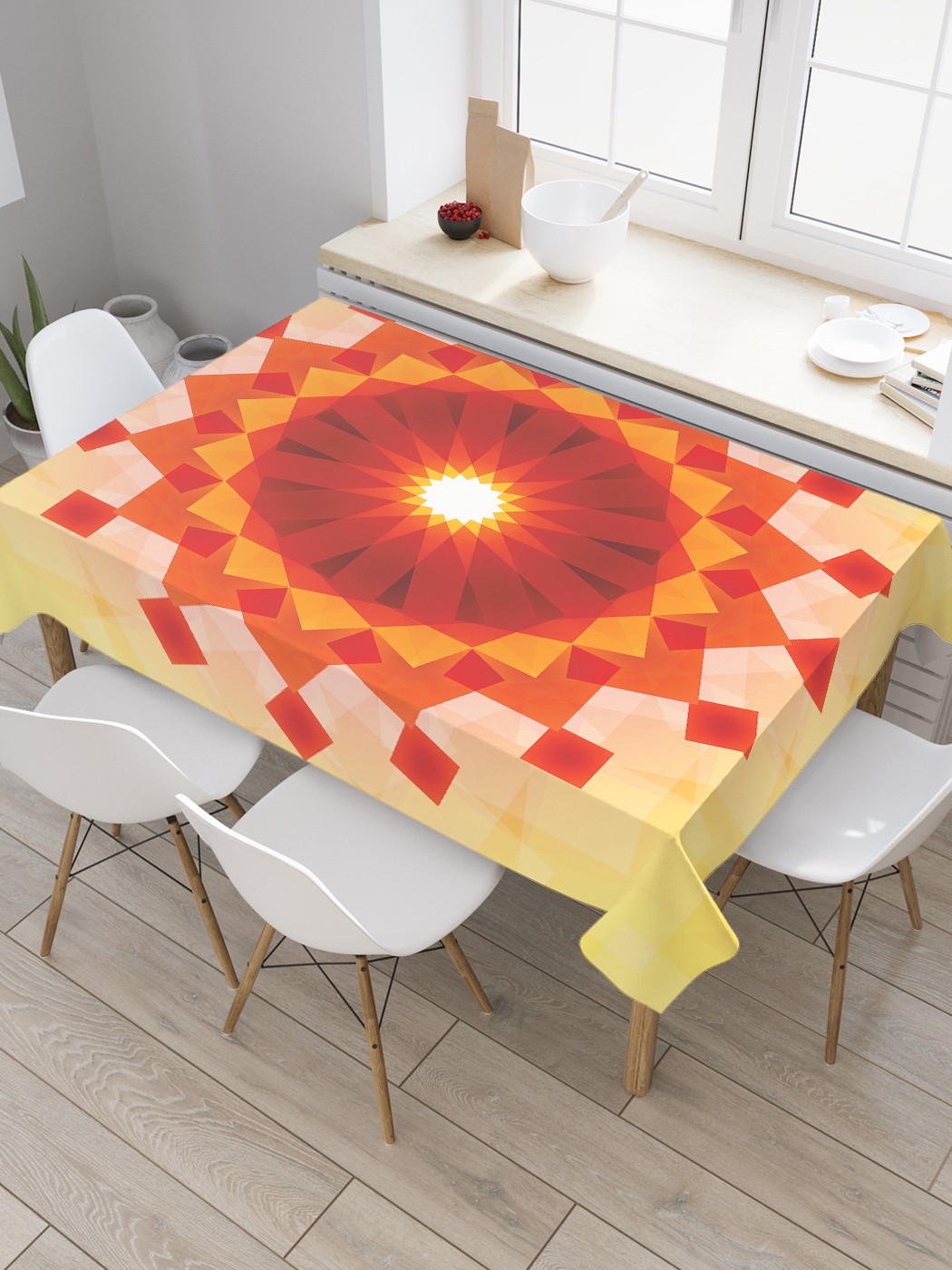 

Скатерть прямоугольная JoyArty "Геометрическая мандала" из сатена, 180x145 см, Оранжевый, Геометрическая мандала
