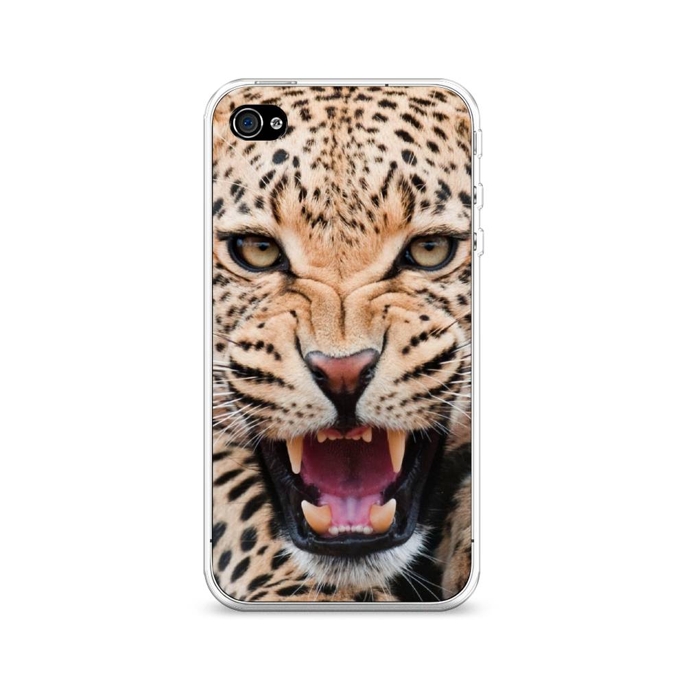 

Чехол на Apple iPhone 4/4S "Леопард 3d", Бежевый;черный, 10150-6