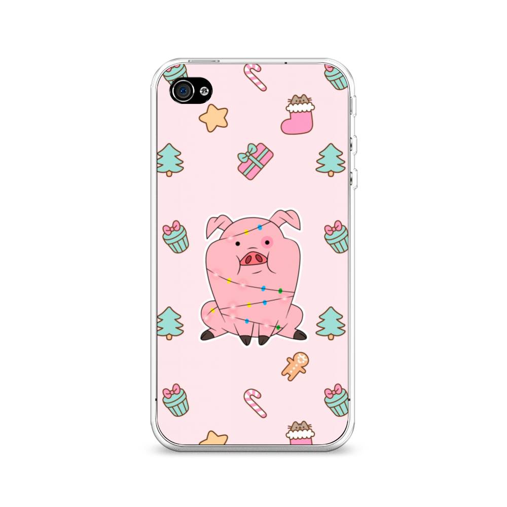 

Чехол на Apple iPhone 4 "Розовая свинка", Розовый;зеленый, 10150-5