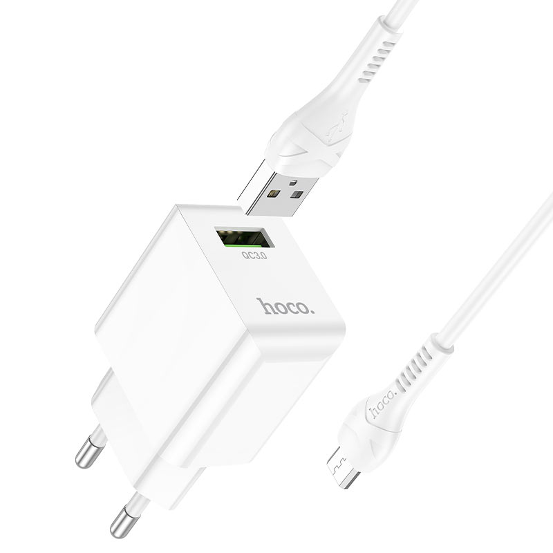 

Сетевое зарядное устройство, hoco, 1 USB 3.0A (C98A), Micro, белый