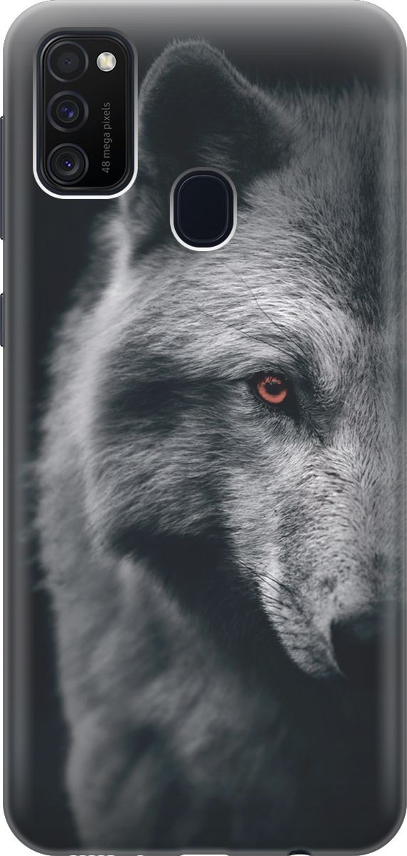 

Силиконовый чехол на Samsung Galaxy M21/M30s с принтом "Красноглазый волк", Красный;серый, 7350