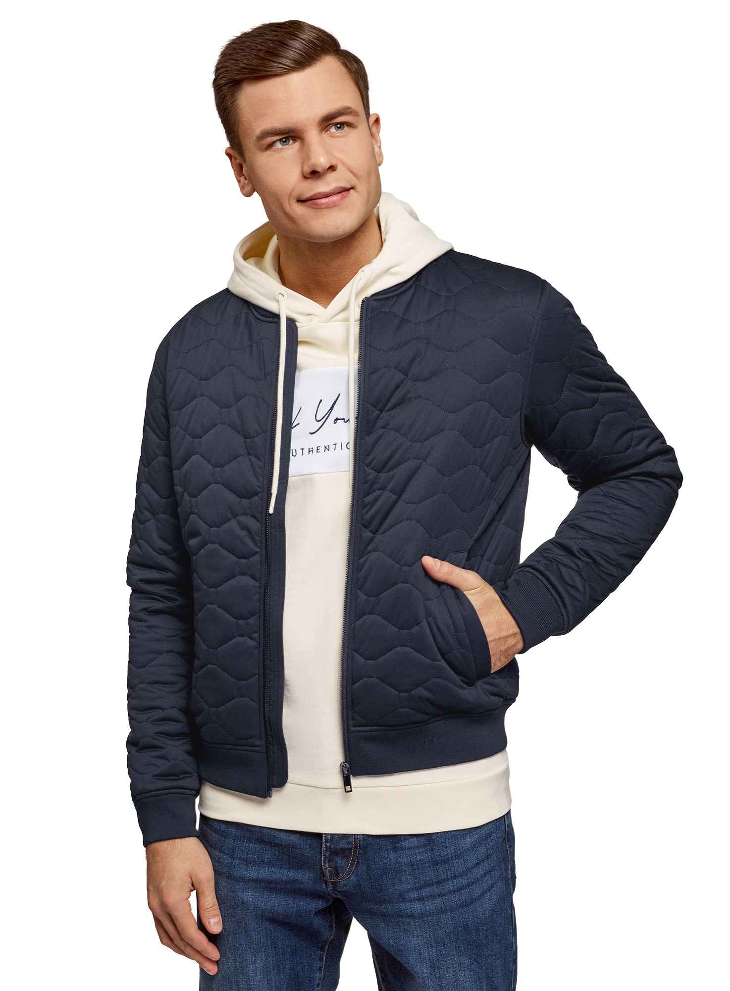 

Бомбер мужской oodji 1L511079M синий 2XL, 1L511079M
