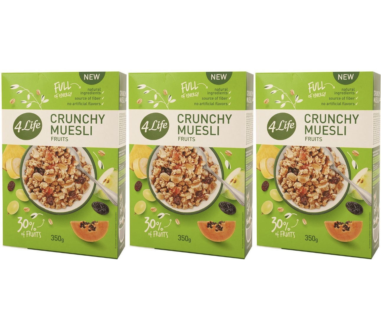 

Мюсли 4LIFE хрустящие Fruits фруктовые, 3 шт по 350 г, 3 шт фруктовые
