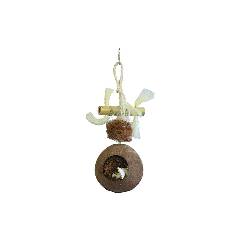 Игрушка для птиц SkyRus Кокосовый домик, коричневый, кокос, 29х11 см