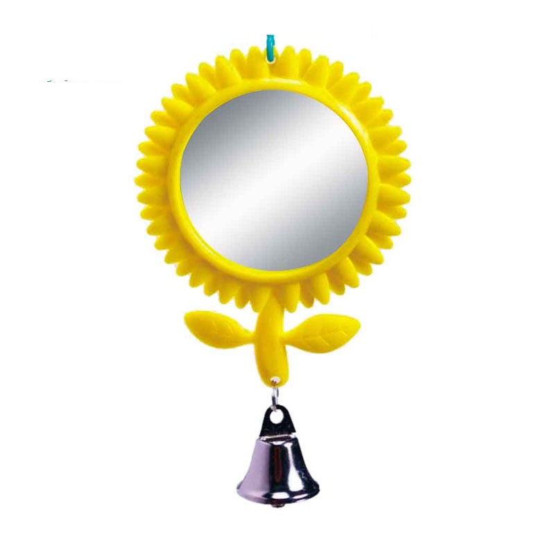 Зеркало для птиц SkyRus Ромашка, с колокольчиком, жёлтое, пластик, 15,5х8 см