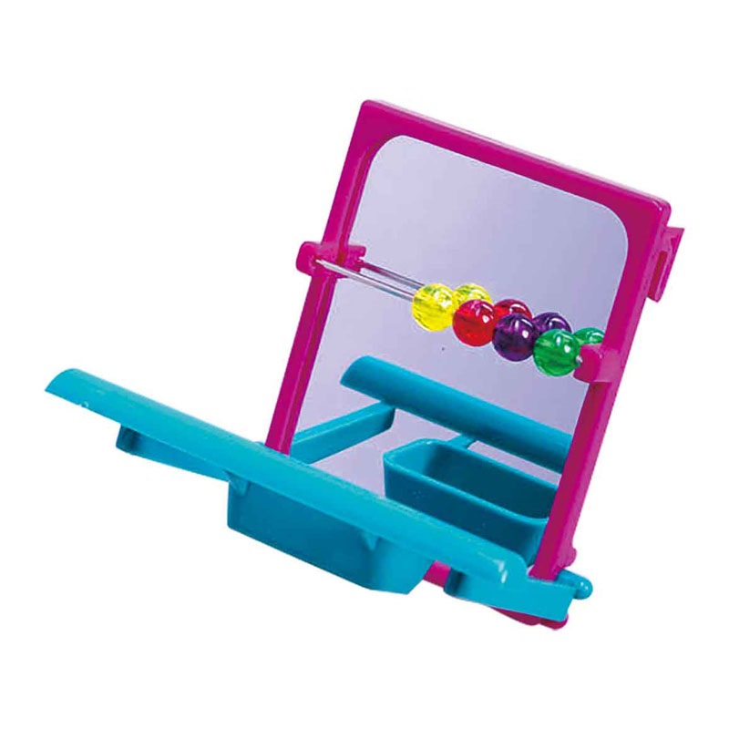 Игрушка для птиц SkyRus Зеркало с бусинками и жердочкой, розовое, пластик, 7,5х8,5х6,5 см