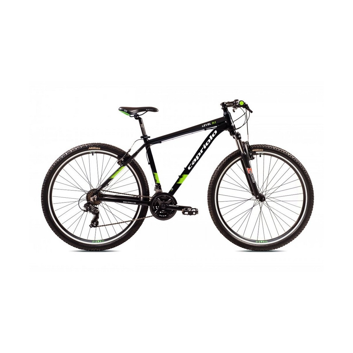 Велосипед CAPRIOLO MTB LEVEL 9.1 29'' 3 X 7, ALU 19'' чёрный мат - зелёный 2024