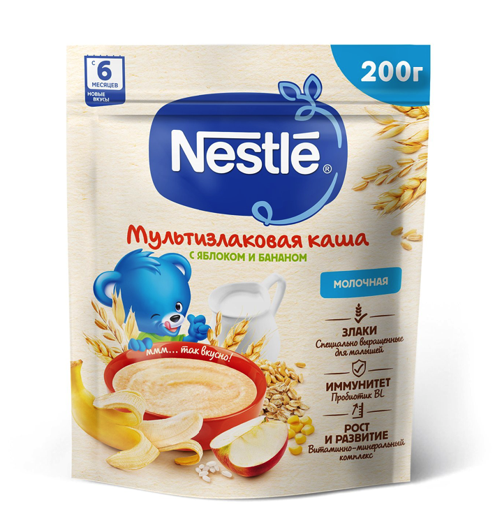 Каша Nestle мультизлаковая молочная яблоко-банан с 6 месяцев 200 г каша fleur alpine готовый завтрак мультизлаковая банан яблоко черника с 12 месяцев 200г