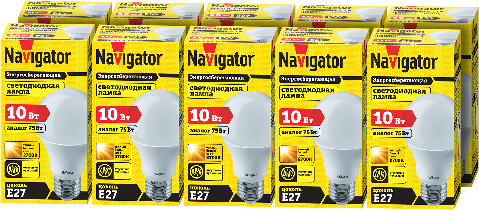 

Лампа светодиодная Navigator 94 387 груша 10Вт Е27 теплый свет 2700К упаковка 10 шт, NLL-A60-10-230-2.7K-E27
