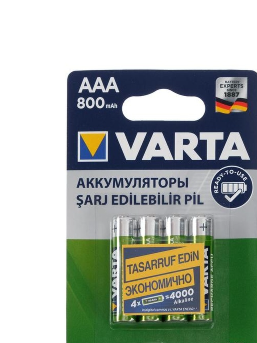 Аккумулятор Varta, Ni-Mh, AAA, HR03-4BL, 1.2В, 800 мАч, блистер, 4 шт.