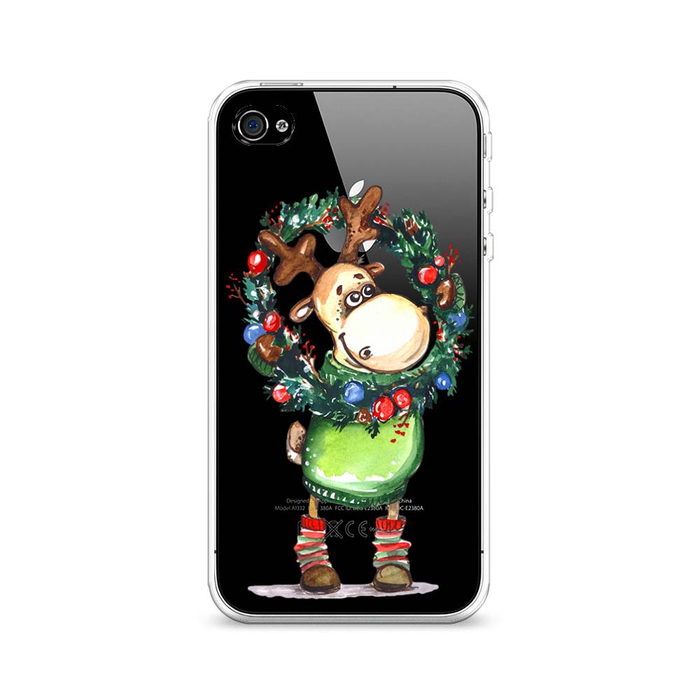 

Чехол на Apple iPhone 4 "Олень с новогодним венком", 10150-4