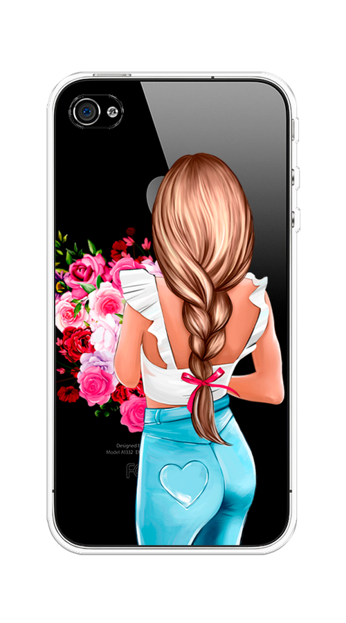 

Чехол на Apple iPhone 4/4S "Девушка с цветами", Коричневый;розовый;голубой, 10150-6