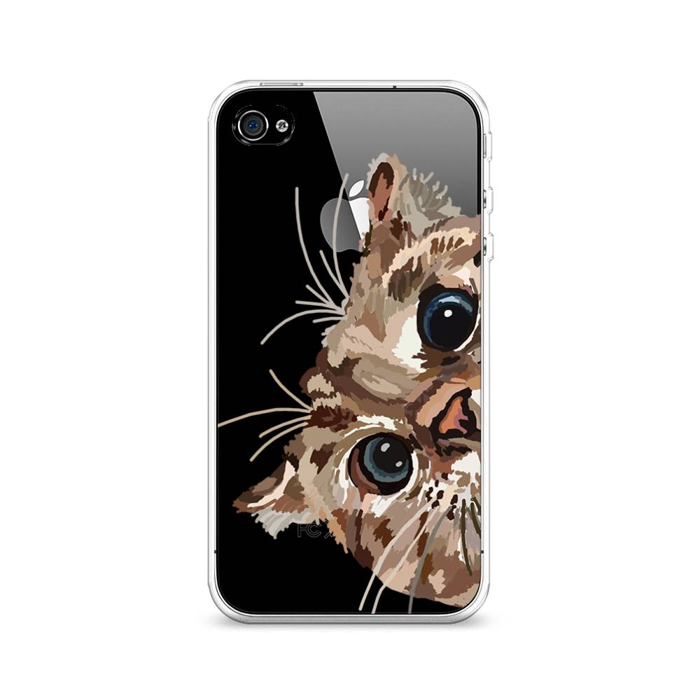 

Чехол на Apple iPhone 4/4S "Любопытный кот", Коричневый;синий;черный, 10150-1