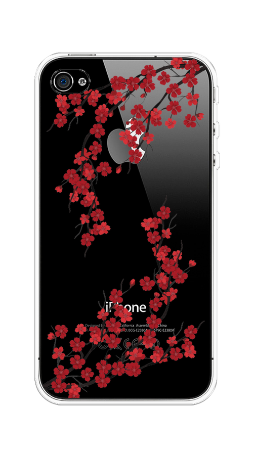 

Чехол на Apple iPhone 4 "Красная сакура", Красный;черный, 10150-2