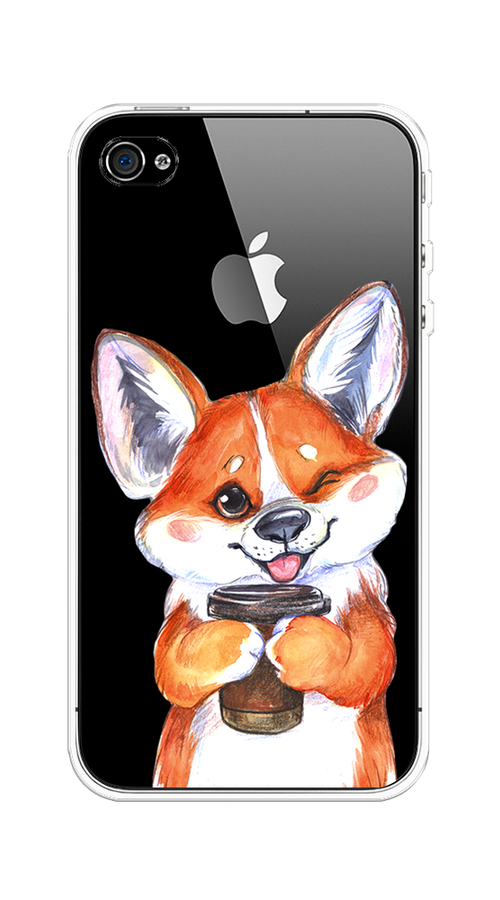 

Чехол на Apple iPhone 4 "Корги с кофе", Оранжевый;белый, 10150-4
