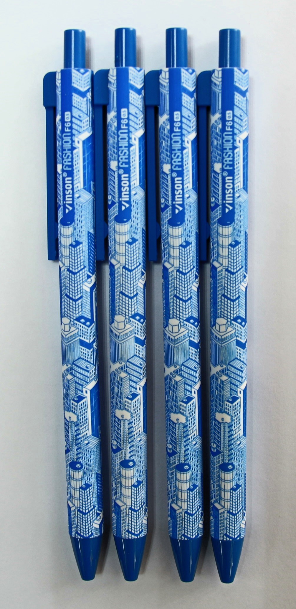 Ручка шариковая Vinson F6-bl Smooth Writing Building автомат, синяя, 0,7 мм, 4 штуки