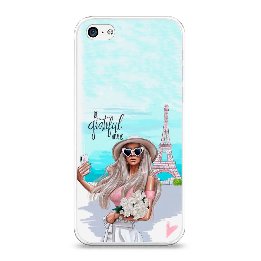 

Чехол на Apple iPhone 5C "Селфи Париж", Голубой;бежевый, 10250-6