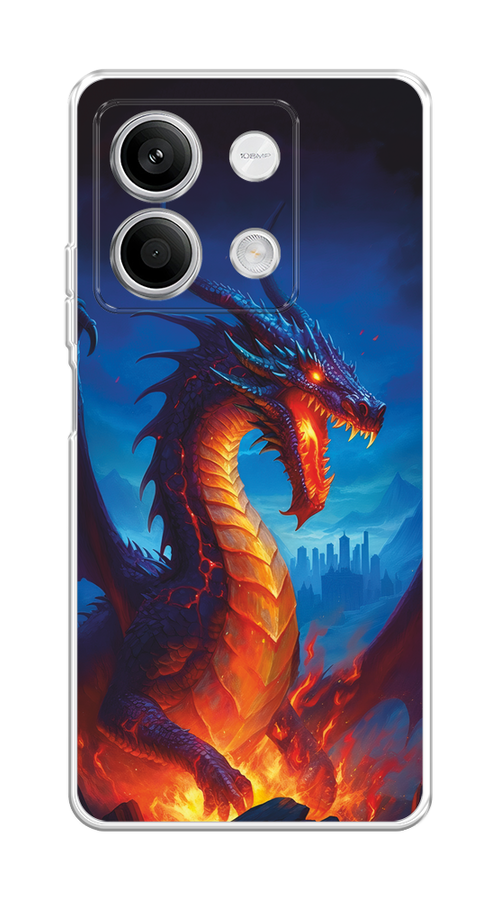 

Чехол на Xiaomi Redmi Note 13 5G "Дракон над лавой", Оранжевый;коричневый;синий, 320050-1