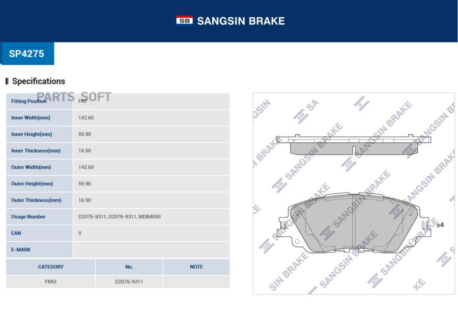 

Тормозные колодки Sangsin brake передние SP4275