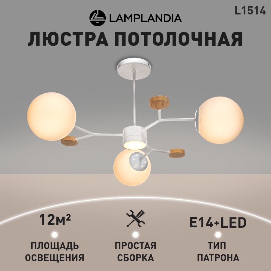 

Люстра потолочная Lamplandia L1514 BONN WHITE, LED*5Вт + Е14*3 макс 40Вт, L1514