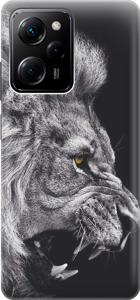 

Силиконовый чехол на Poco X5 Pro 5G с принтом "Морда льва", Серый;черный, 158251