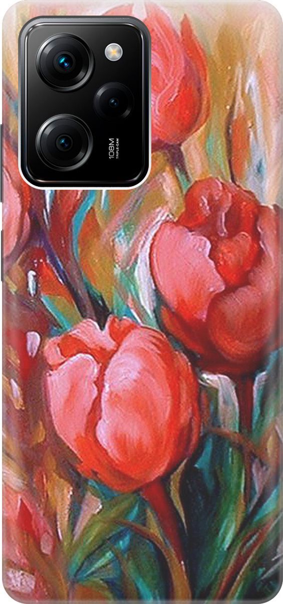 

Силиконовый чехол на Poco X5 Pro 5G с принтом "Тюльпаны", Зеленый;красный, 158255