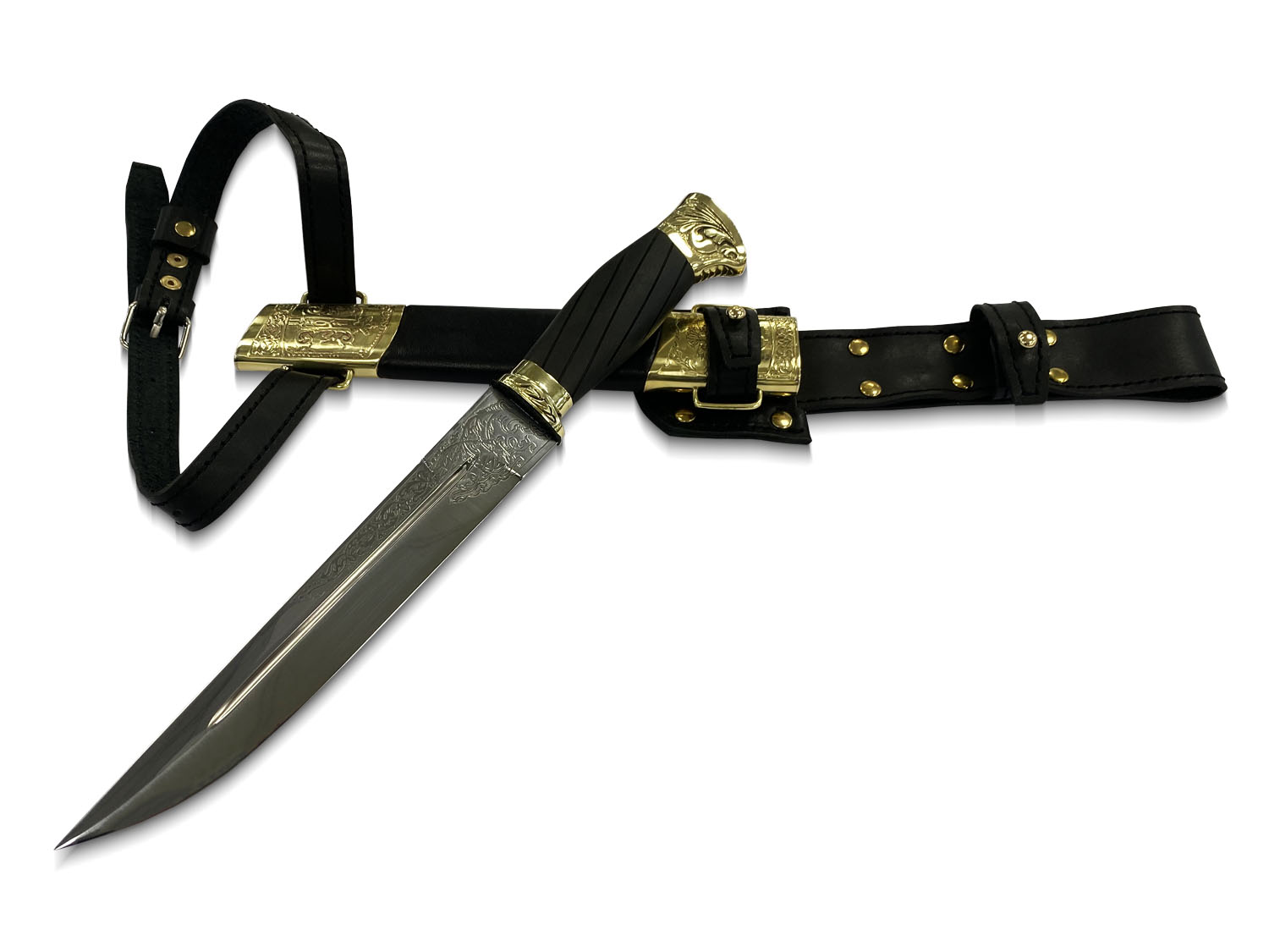 Нож Кузница Федота Пластунский с резьбой, украшенный, 95х18, латунь