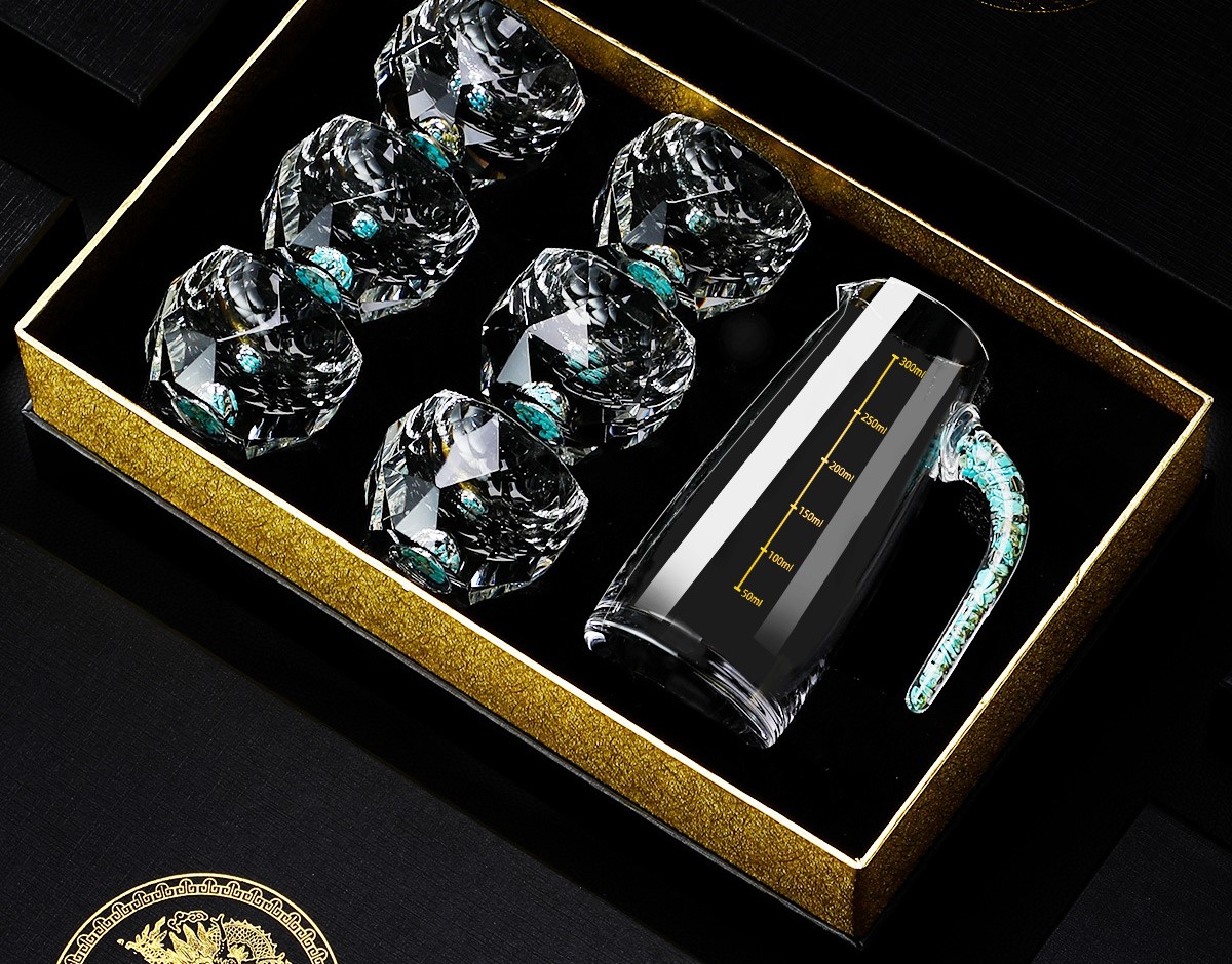 

Набор мерный графин 6 стопок в подарочной коробке, Бирюзовый, Мерный графин и 6 стопок