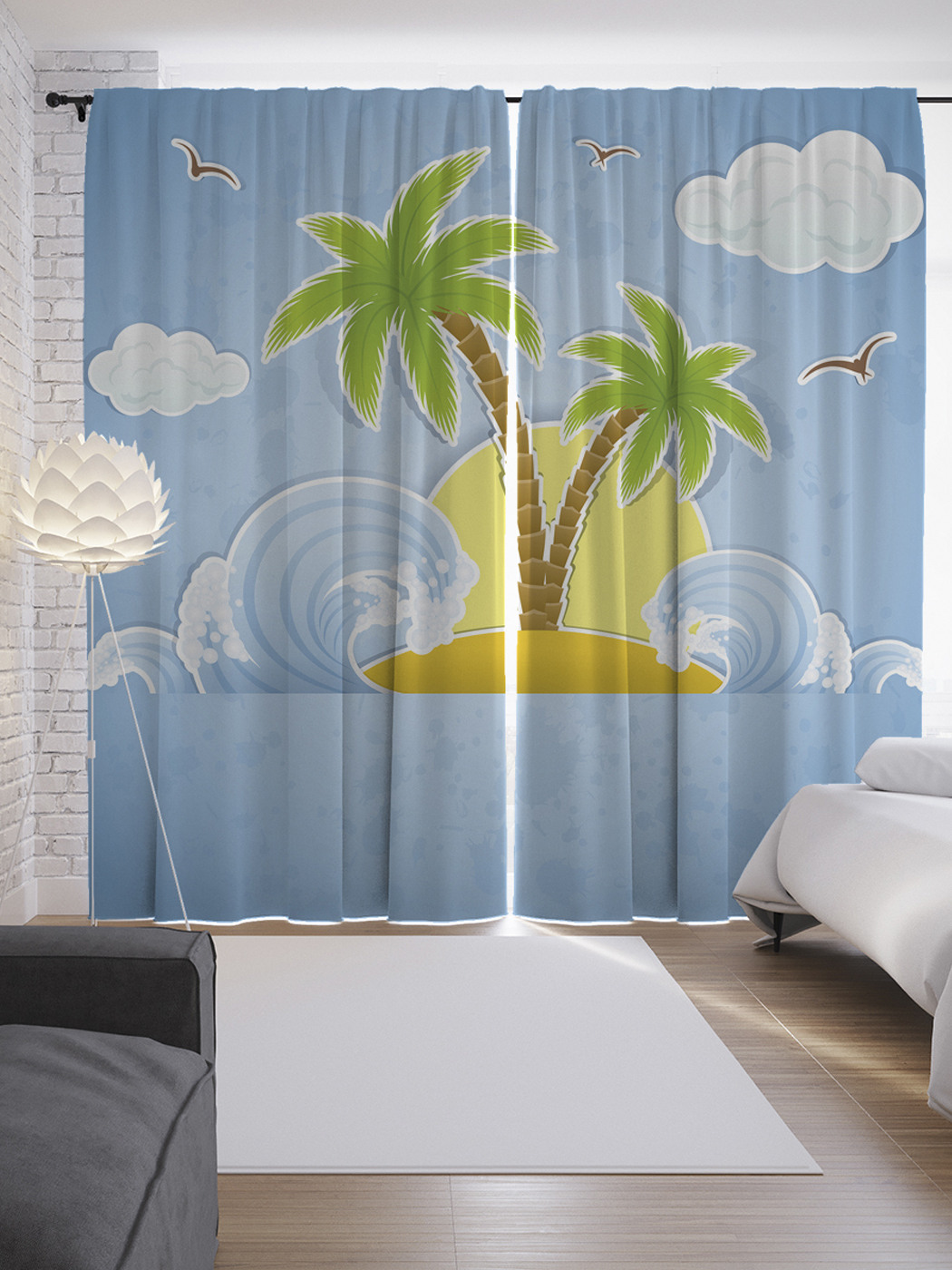 

Шторы с фотопечатью JoyArty «Волнистый остров» из сатена, 290х265 см