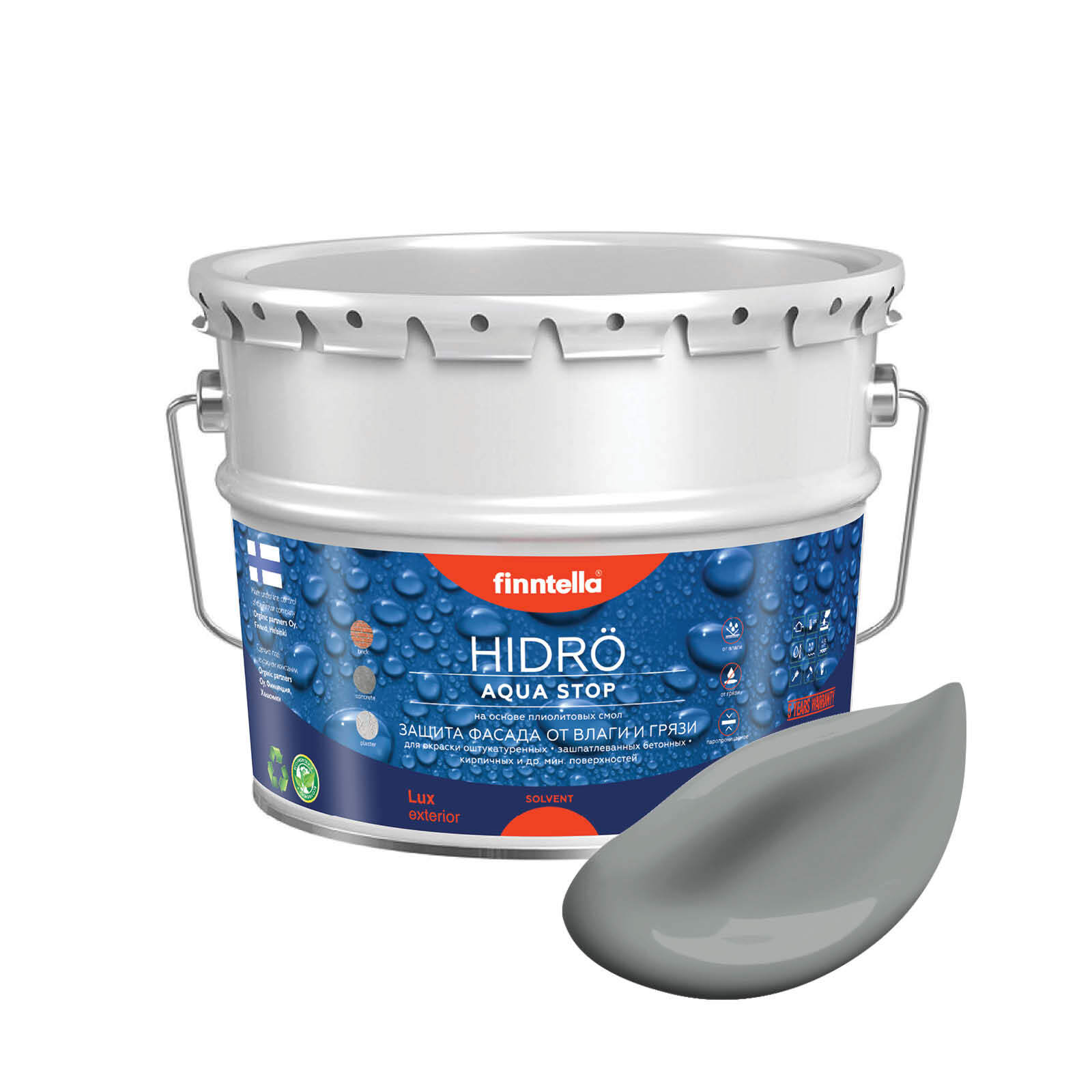 

Краска HIDRO, TIINA темно-серый, 9л, HIDRO самоочищающаяся фасадная со свойствами лотоса, плиолит-полиуретановая