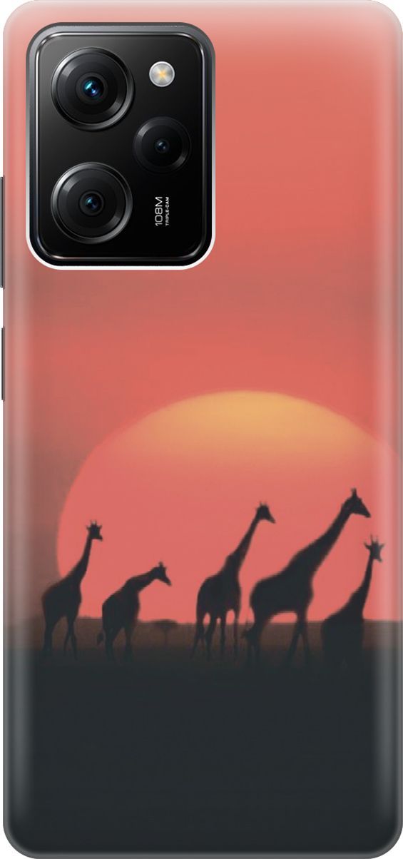 

Силиконовый чехол на Poco X5 Pro 5G с принтом "Жирафы", Красный, 158253