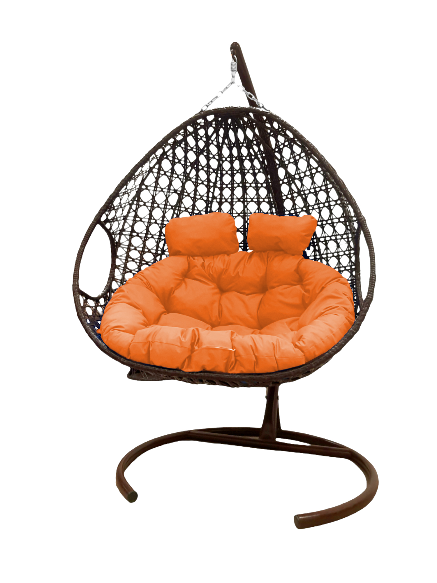 фото Подвесное кресло коричневый m-group для двоих люкс 11510207 оранжевая подушка