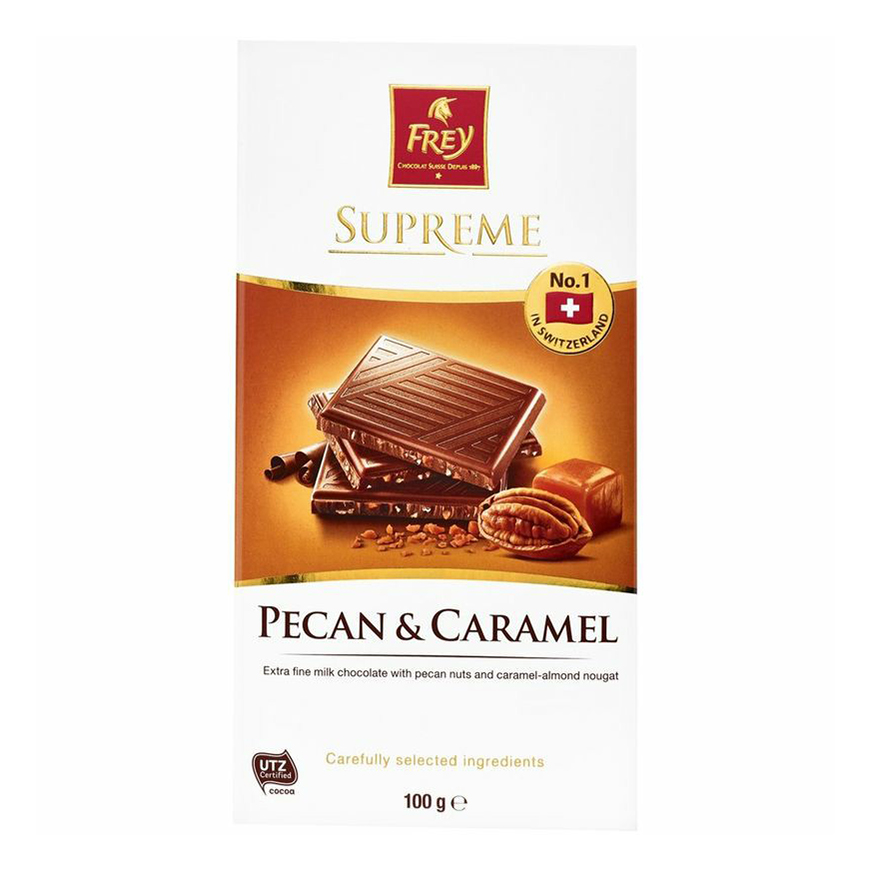 

Шоколад Frey Supreme молочный с орехами пекан и карамельно-миндальной нугой 100 г
