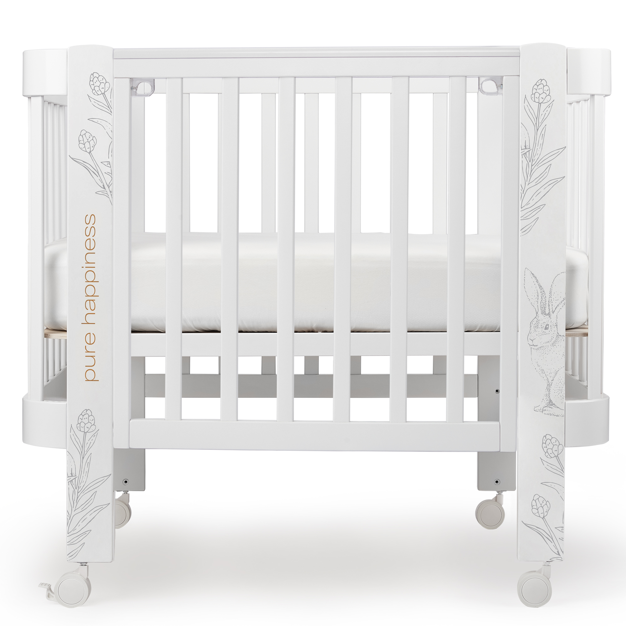 Люлька-кроватка Happy Baby с регулируемой стенкой Mommy Love с маятником, белая