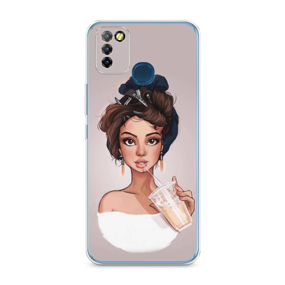 

Чехол на Infinix HOT 10 Lite "Девушка с фраппе", Серый, 3100350-6