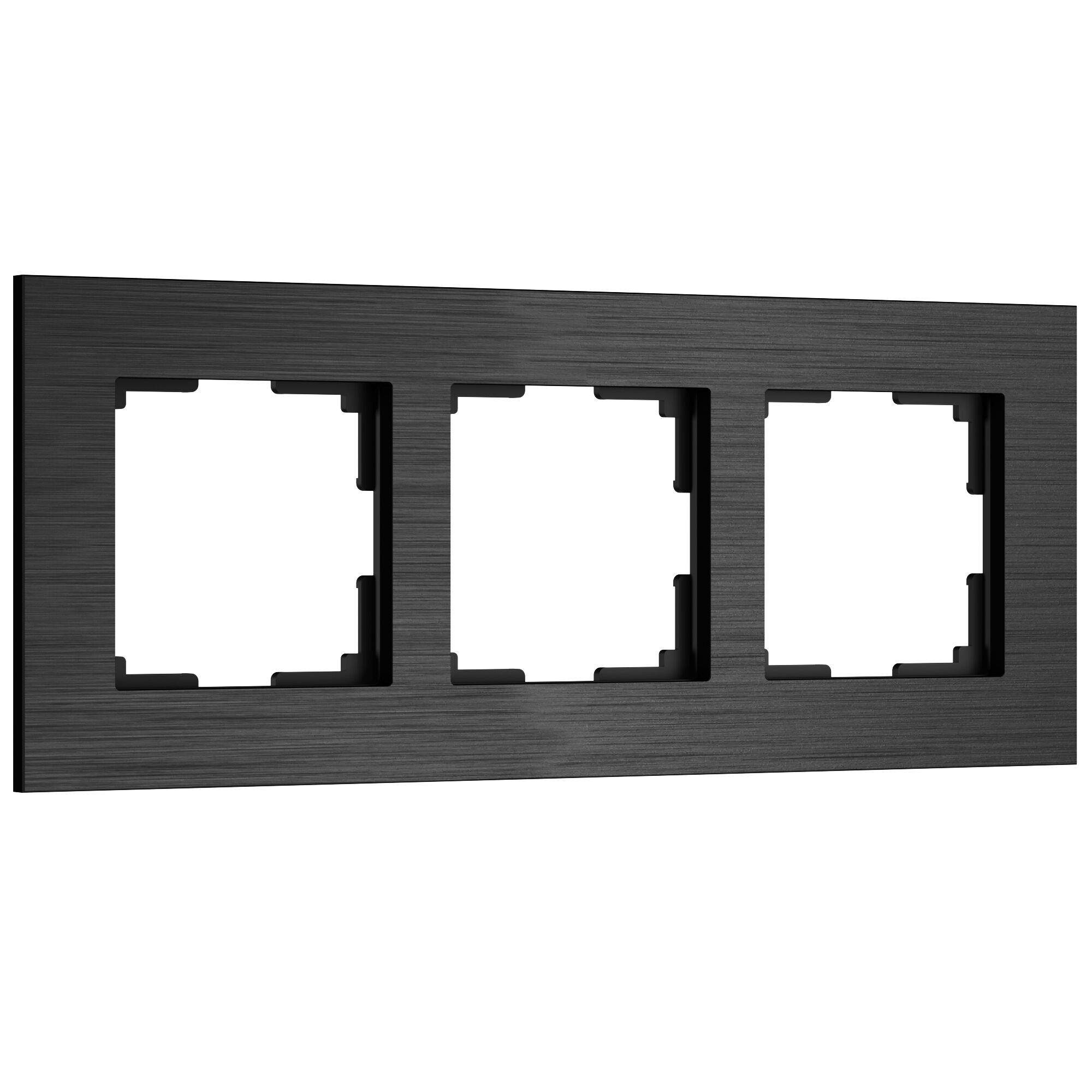 Рамка для розетки/выключателя из металла на 3 поста Werkel AluMax W0033508 черный алюминий рамка для розетки выключателя на 3 поста werkel w0033108 senso soft touch