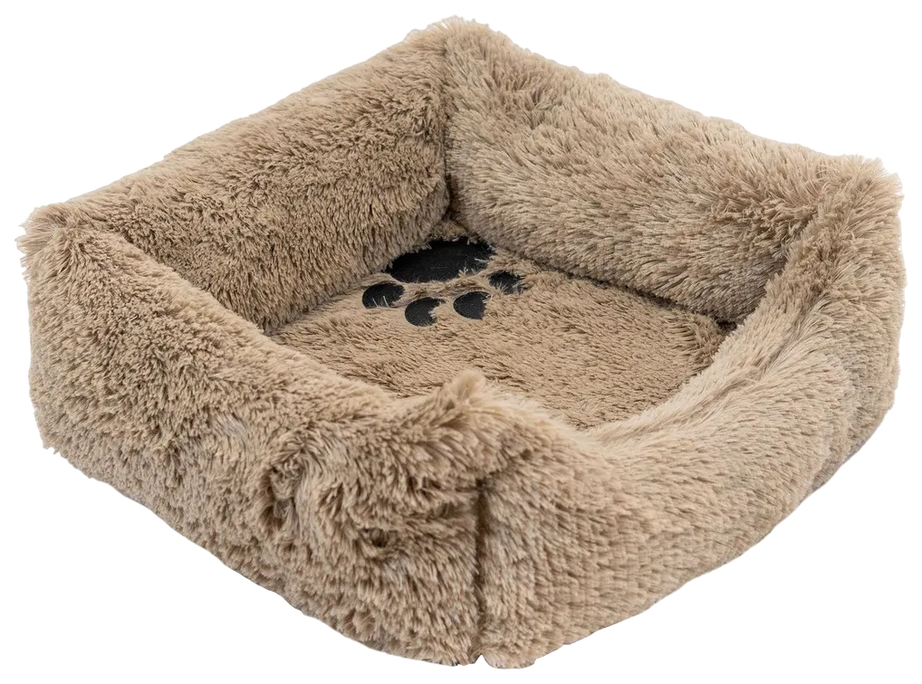 Лежак для животных Zoo-M BELKA, квадратный, пухлый, с подушкой, коричневый, 45х45х15 см