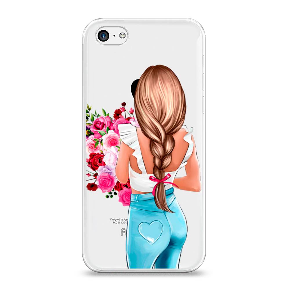 

Чехол на Apple iPhone 5C "Девушка с цветами", Коричневый;розовый;голубой, 10250-6