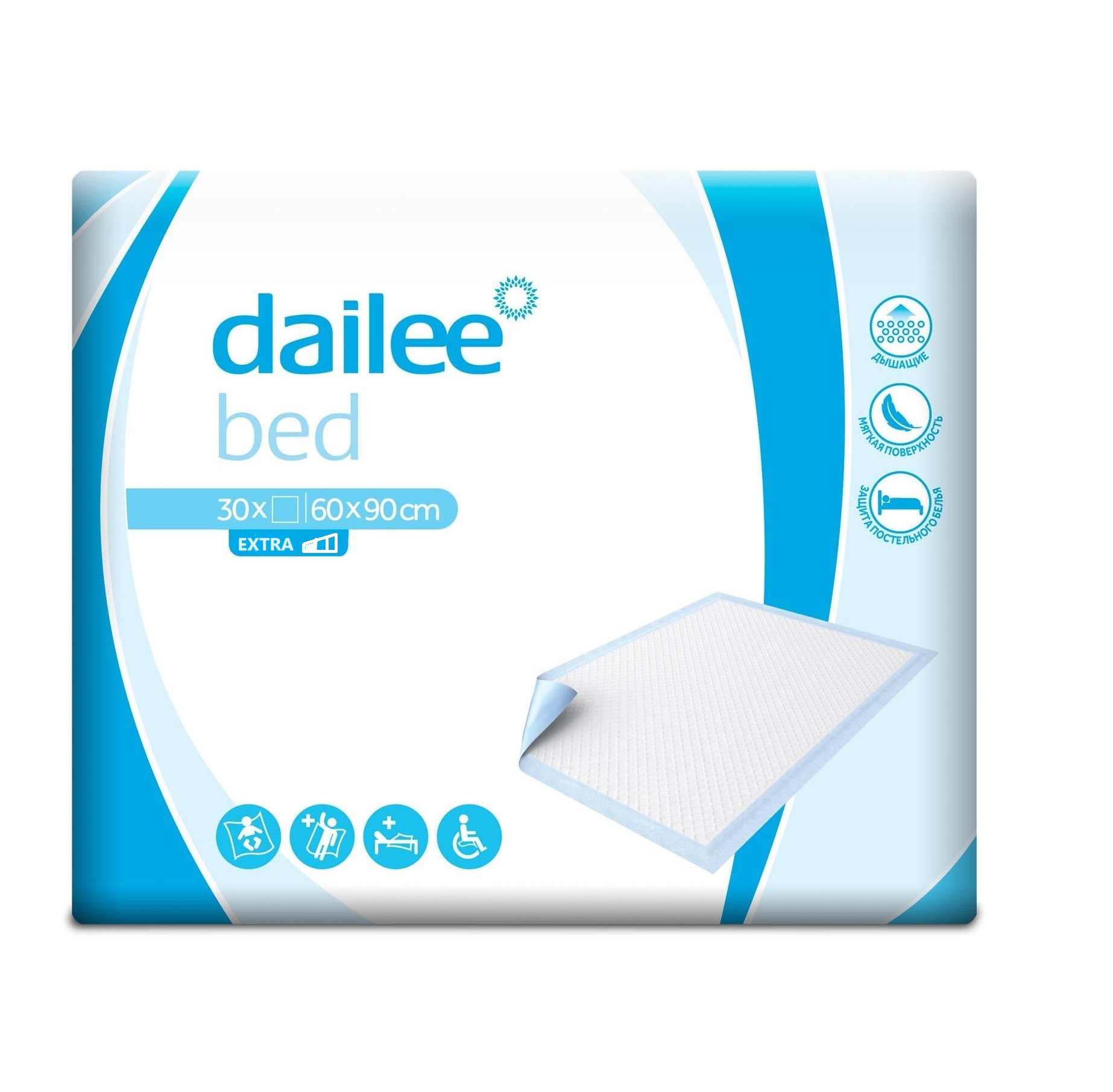 Купить Пеленки впитывающие Dailee EXTRA абсорбирующие медицинские 60х90 см, 30 шт, белый; голубой, нетканое полотно; целлюлоза