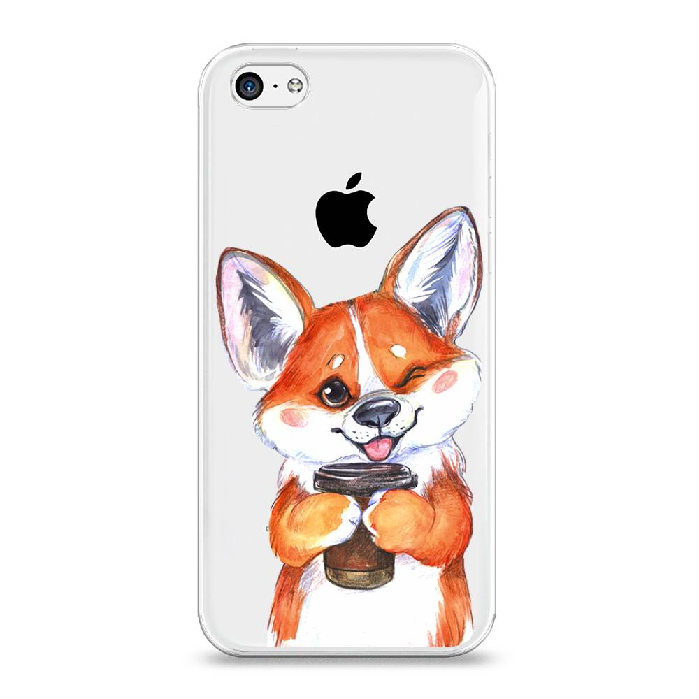 

Чехол на Apple iPhone 5C "Корги с кофе", Оранжевый;белый, 10250-4
