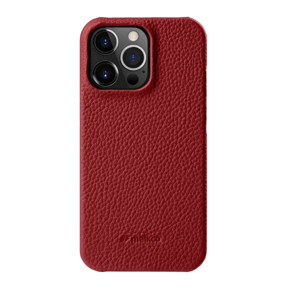 фото Кожаный чехол накладка melkco для apple iphone 14 pro max (6.7") - snap cover, красный