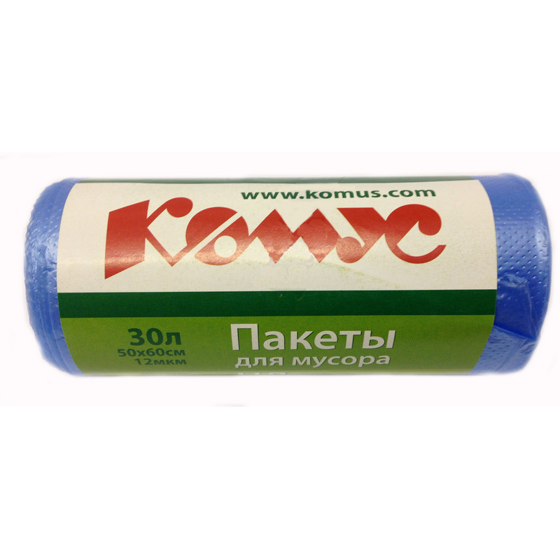 

Мешки для мусора ПНД 30л 12мкм 30шт/рул синие 50x60см Комус, Синий