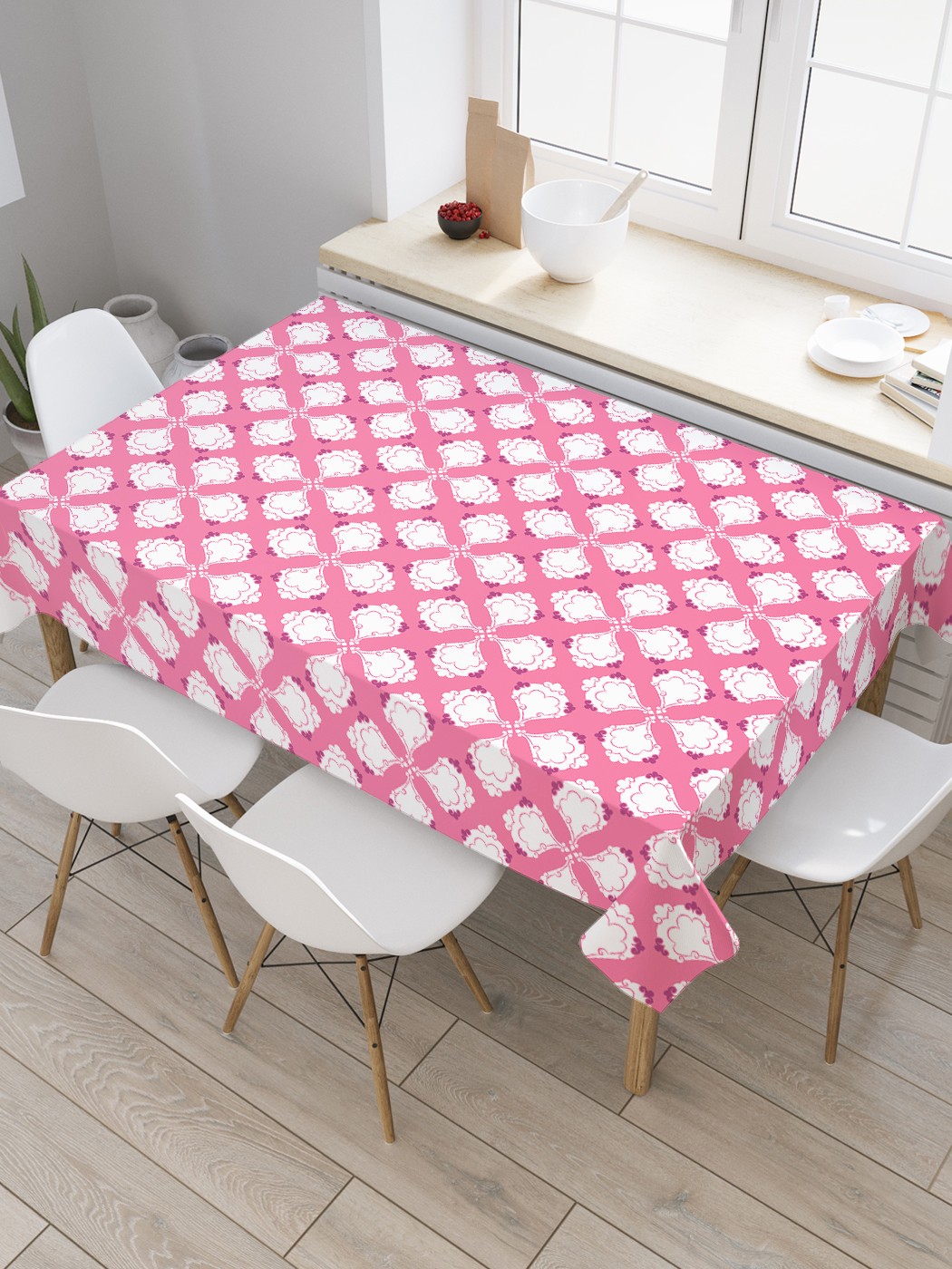 

Скатерть прямоугольная JoyArty "Орнамент в виде креста" из сатена, 180x145 см, Розовый, Орнамент в виде креста